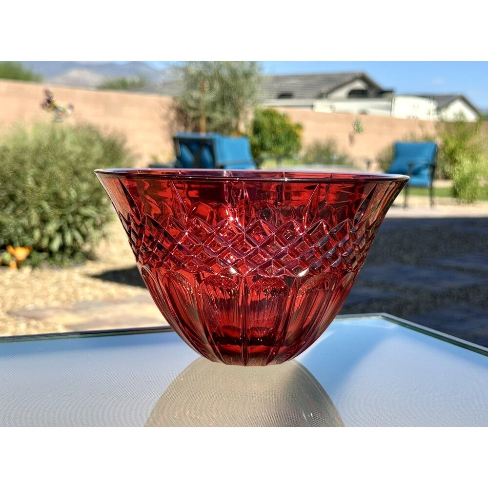 Waterford Marquis Shelton Crystal Christmas Bowl Cranberry Red 8" Made n Germany
